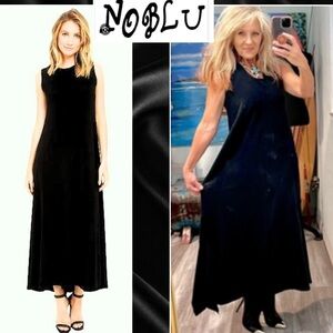 Noblu, Luxury,Black Sleeveless Maxi Dress Side Slit Stretch Cotton Blend Size L